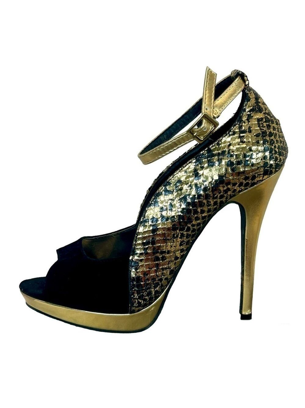 Liliana black velour metallic gold snake print platform high heel pumps Sz 8.5